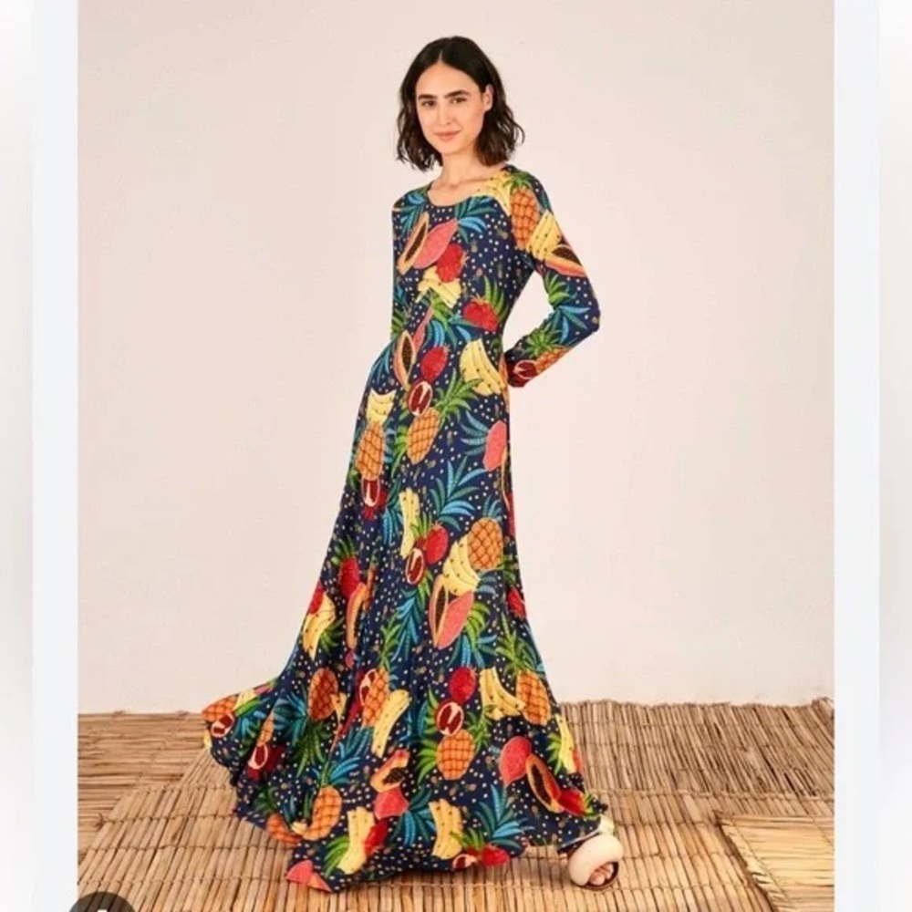 FARM Rio Colorful Fruit Print Long Sleeve Dress